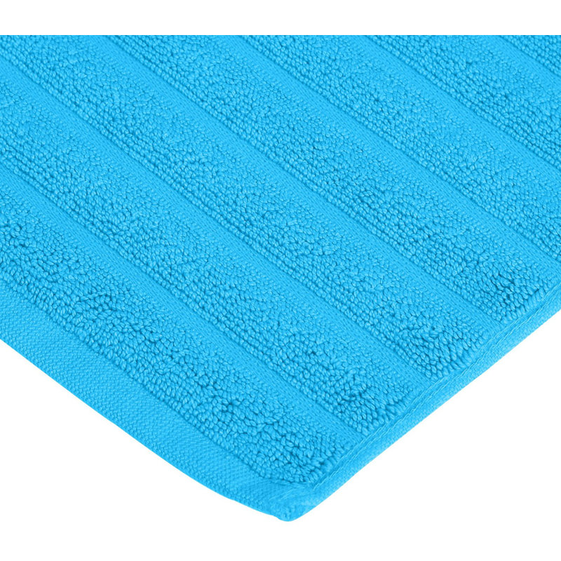 Pardue Cotton Geometric-Striped Reversible 2 Piece Bath Mat Set, Aster Blue, Solid Color