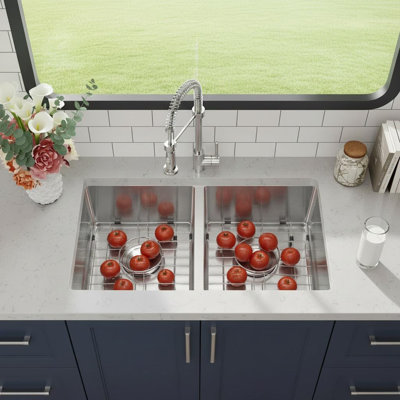 Undermount Kitchen Sink, Stainless Steel Single Bowl with Reveal Rim, 2.0cm Thick Rim 1.0mm Wall, Brushed Bottom Rack and Drain Assembly