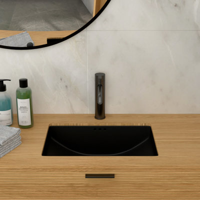 Lavabo de salle de bain en céramique noire 21 po x 14,43 po, lisse et brillant, écoulement efficace de l'eau, lavabo à installation verticale encastrable 21 po x 14,43 po, sophistication minimaliste, - acide, facile à entretenir