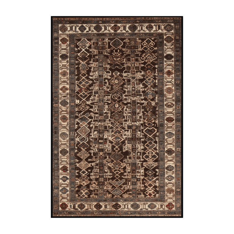 Tapis noir Art Deco lavable à la machine, Rectangle 8 pi x 10 pi