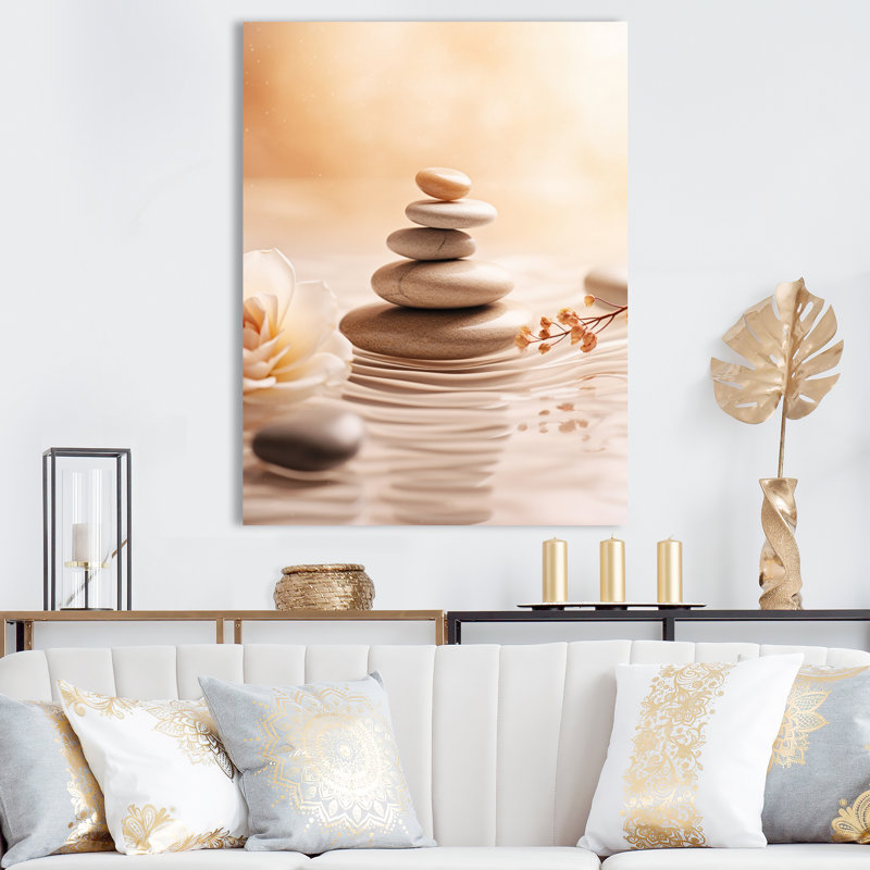 Spa Serenity Zen Stones délicat équilibre Cairn - pierre spirituelle grand art mural, Toile tendue