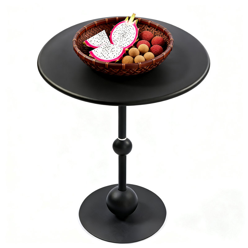 Stylish Round Metal End Table, Black