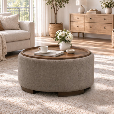 Pouf de rangement rond de 76 cm avec couvercle rabattable, compartiment de rangement dissimulé, tabouret d'appoint pour salon