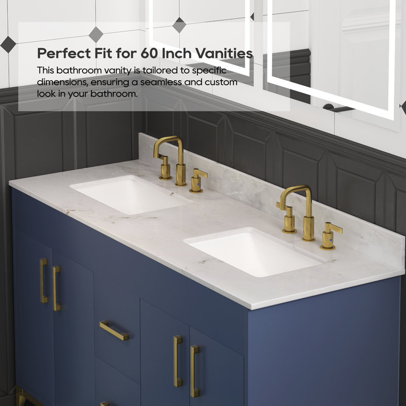 61" White Marble Double Sink Undermount Vanity Top