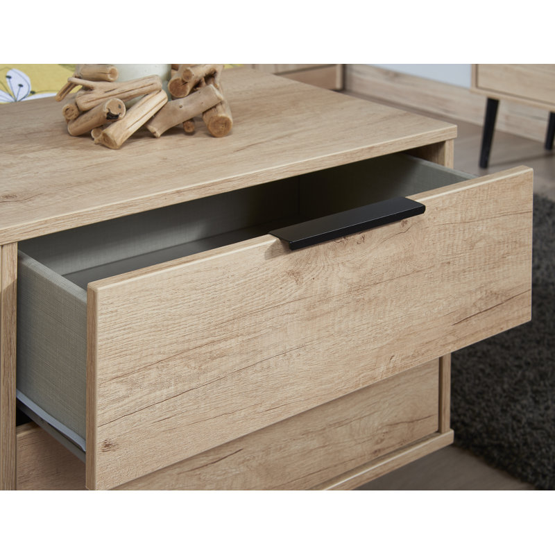 Fully Assembled Euart 2 Drawer Bedside Table, Oak/Nebraska Oak