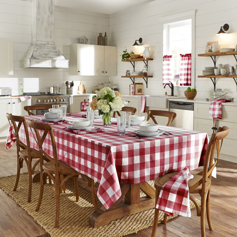 Skookum Buffalo Check Tablecloth, Red/White, 70" L x 52" W