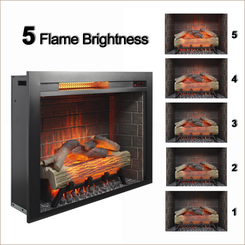 Electric Fireplace Insert, 28 Inch Western Modern with Touch Panel &amp; Crackling Sound | Electric | Vent Free | Tempered Glass+Sheet Metal+Plastic