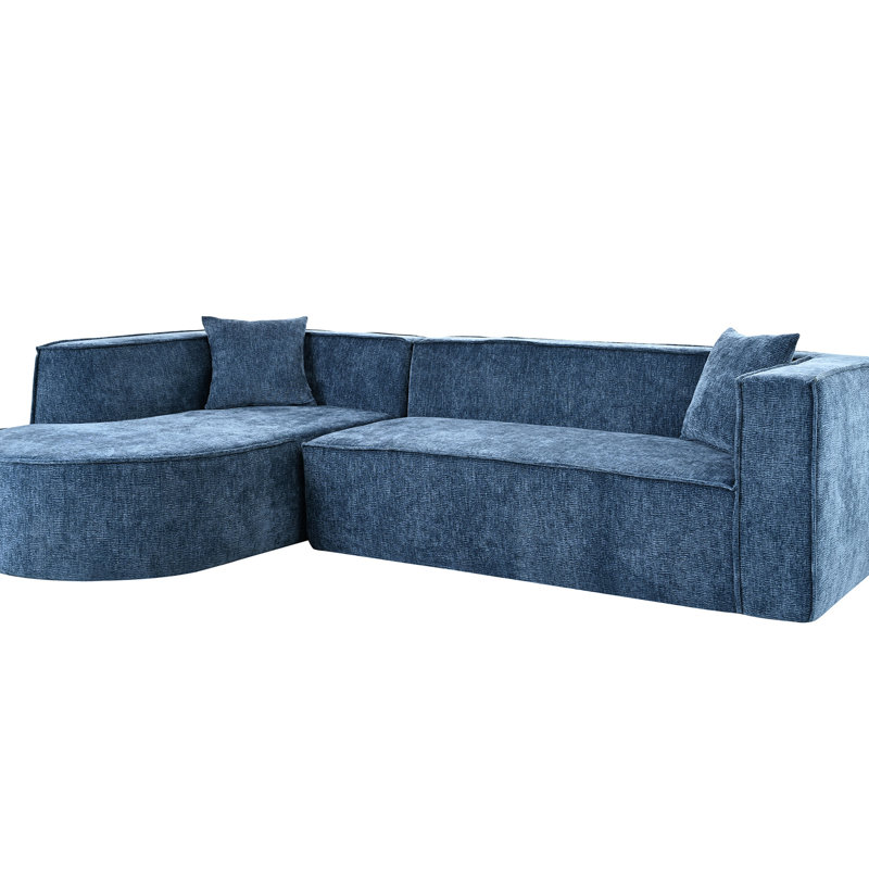 Luxury Curved Sectional , Chenille, Thick Foam Padding, 2 Pillows, Blue, For Enjoyment Modern Relaxation, Filled, 3 Seat, Comfortable Time