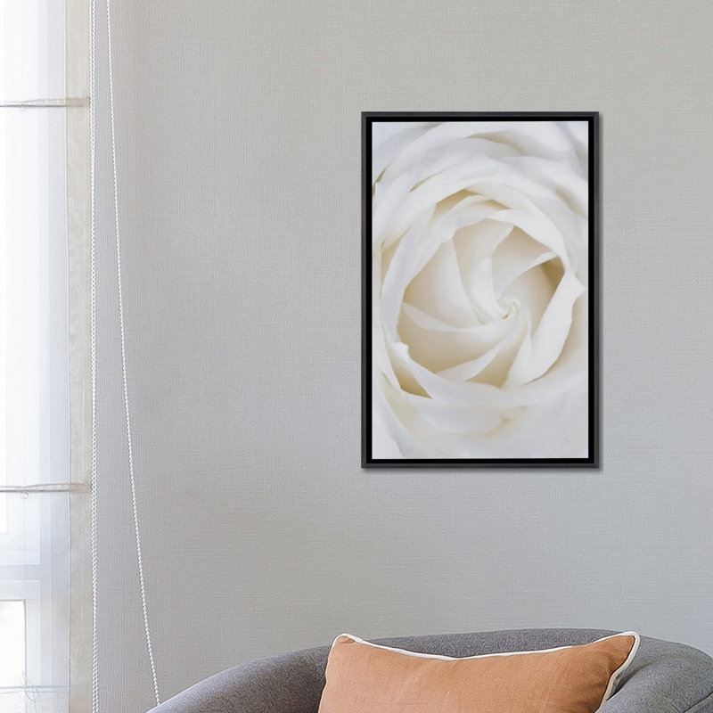 Roses blanches-reproduction de photo, Pas de tapis, H 26 po x l 18 po x 1,5 po, Toile avec cadre noir patiné
