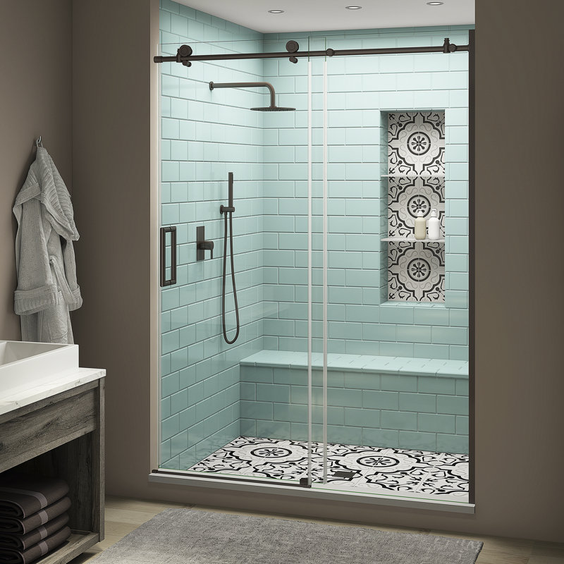 Coraline XL  64 W x 80 H Single Sliding Frameless Shower Door, Left Opening, Bronze