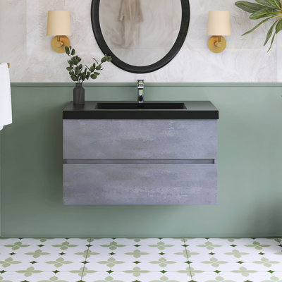 Meuble-lavabo simple avec plateau en quartz 35,4 po Shilap