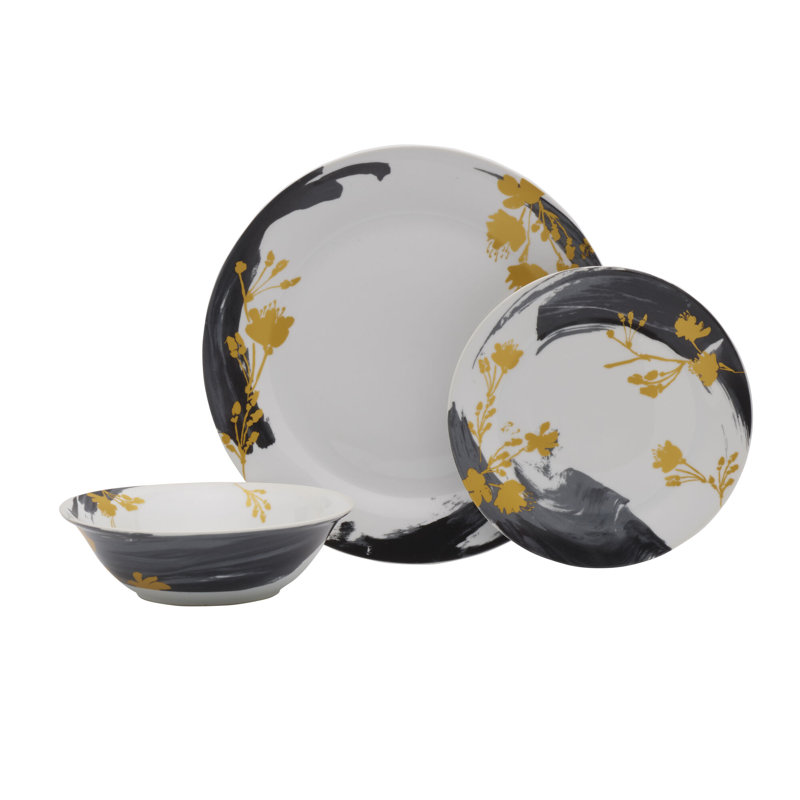Eastern-Inspired White Porcelain Floral Dinnerware Set for 8