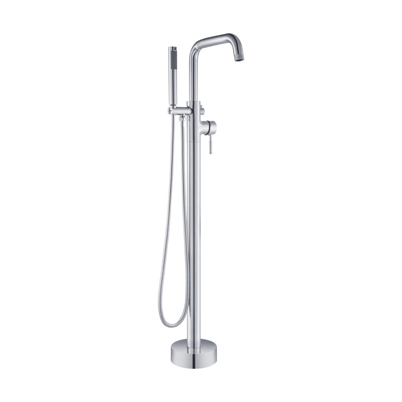 Single Handle Floor Mounted Freestanding Tub Filler Faucet with Handshower, Chrome