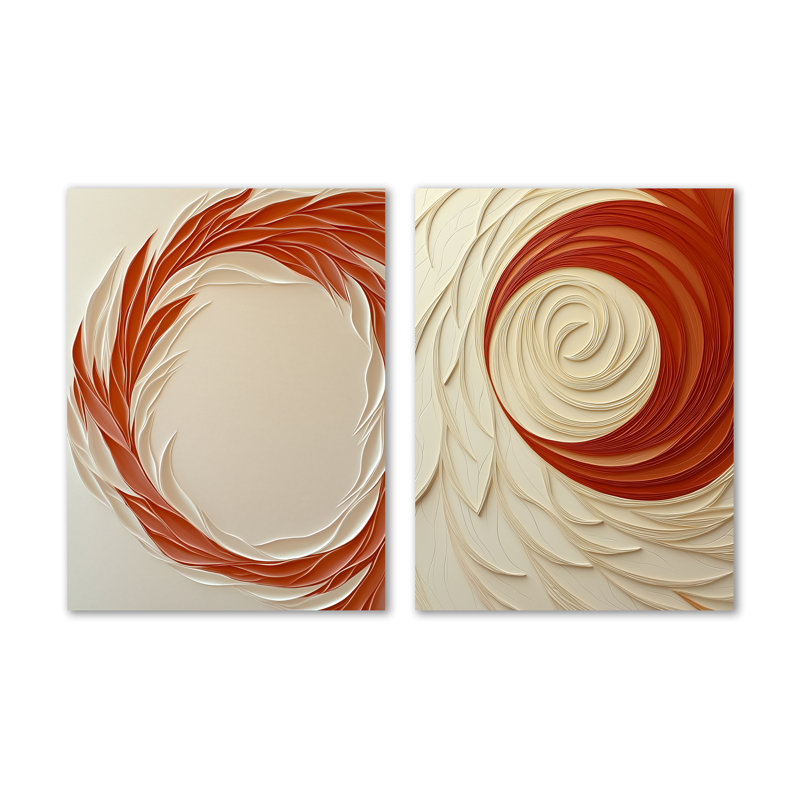Fiery Whirl en rouge et beige - impression abstraite de 2 panneaux muraux en métal, 32" H x 48" W