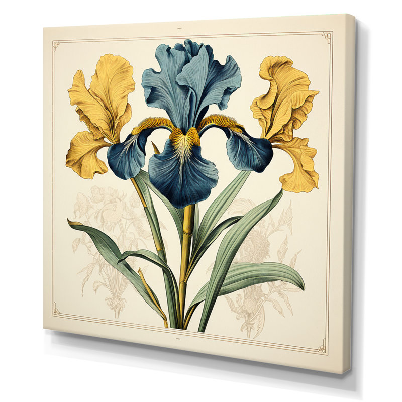 Illustration rétro d'iris bleus jaunes sur toile, H 36 po x l 36 po x P 1,5 po, Toile tendue