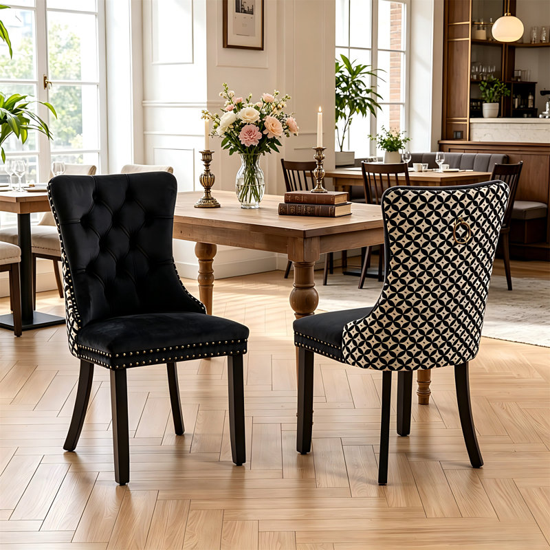 Chaises de salle à manger en velours classique, Noir