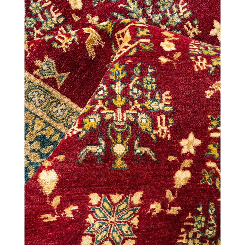 Tapis traditionnel rouge noué à la main de conception unique 8 pi x 10 pi 7 po Keller