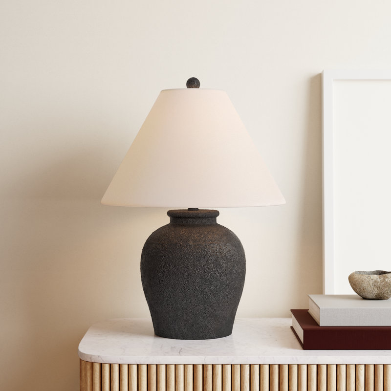 Chemise Ceramic Table Lamp, Classic Linen, Black