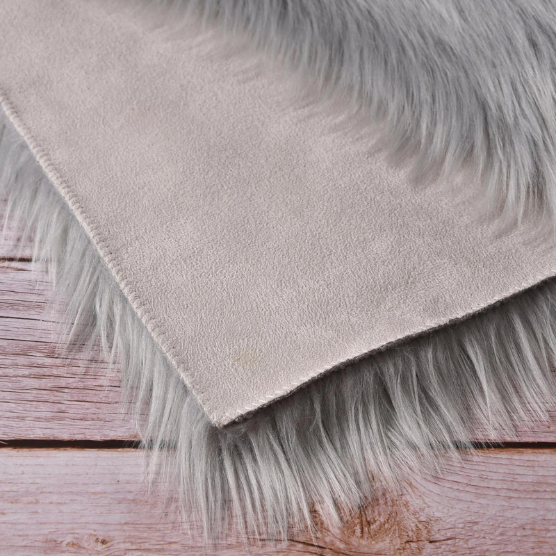 Tapis gris à poils longs fabriqué à la main Gennine, Rectangle 9 pi x 12 pi