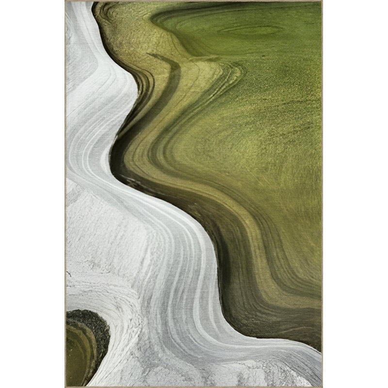 Tapis décoratif gris et vert à motif de vagues surréelles, Rectangle 3 pi 3,37 po x 4 pi 11,06 po