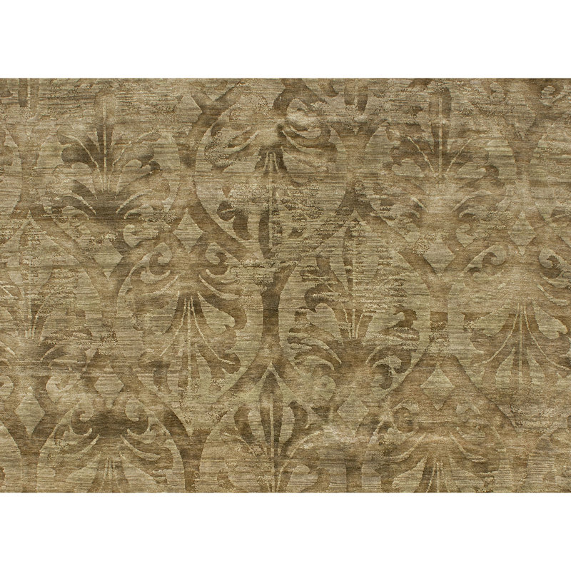 Hand Knotted Damask Area Rug in Mahogany, Rectangle 10' x 14'