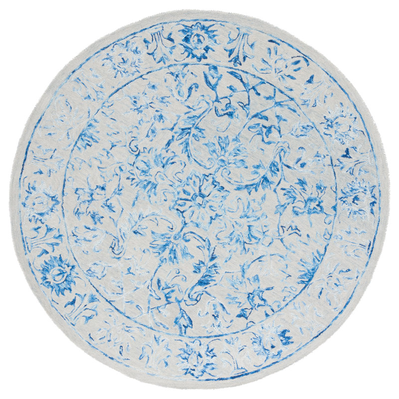 Tapis bleu / beige en laine touffeté à la main Maniscalco, Rond 6 pi