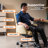 Executive Genuine Leather Office Chair with Wheels,Luxury Office Chair for Home and Executive Desk, Top Grain Leather Upholstery with Sturdy Aluminum Base,Comfy Armrest, Mid Back（Cream)-1065959873
