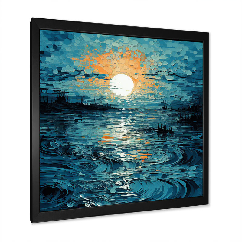 «Minimalisme Lake Paint Sunset», reproduction sur toile, H 36 po x l 36 po x P 1,5 po, Cadre simple noir