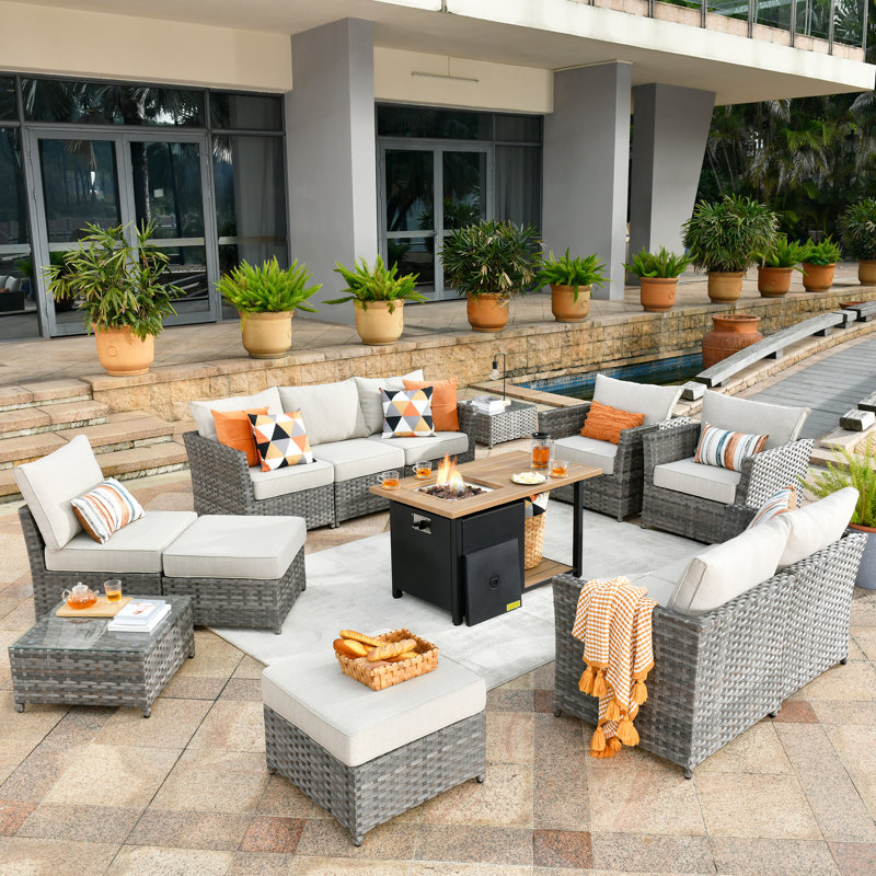 Ensemble de conversation d'extérieur pour 8 personnes avec coussins Tawanica, Beige