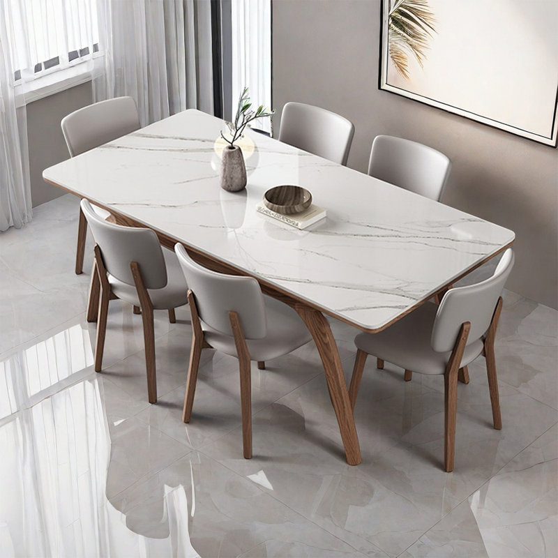 French modern simple rectangular dining table set, 29.9"H x 55.1"L x 31.5"W