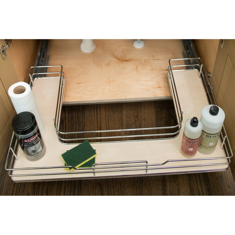 Rev-A-Shelf Solid Surface U-Shape Pull Out Organizer for Sink Base Cabinets with Soft Close, 29.69" W, Natural Maple