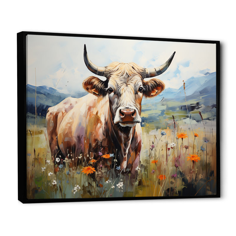 Vache dans des champs pastel - impressions encadrées de vache, Cadre flottant noir, H 30 po x l 40 po x P 1,5 po