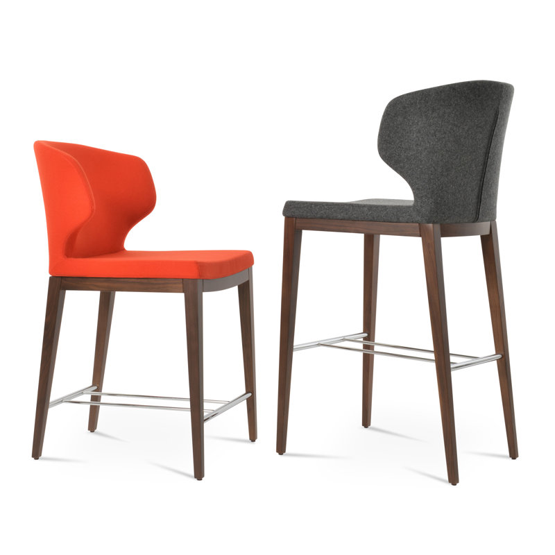 Tabouret de bar et de comptoir en bois Amed Plus, Noyer, Laine argentée, Tabouret de bar (siège d'une hauteur de 29 po)