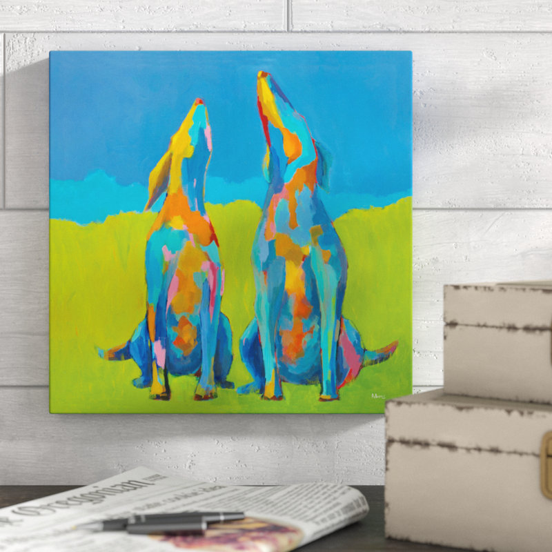 Howling Hounds by Phyllis Adams - Wrapped Canvas Painting, 30cm H x 30cm W