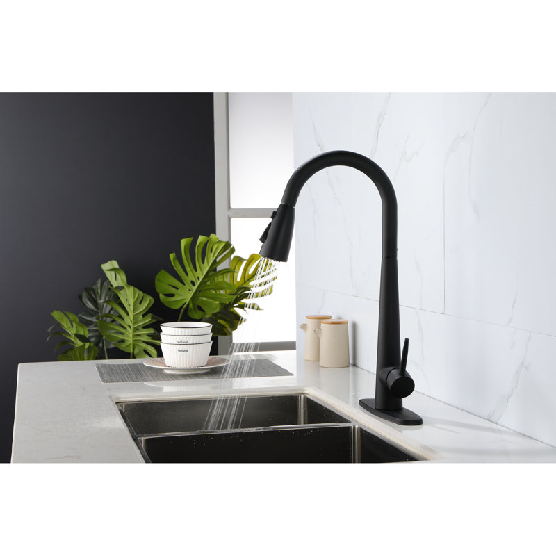 Modern Matte Black Kitchen Faucet With Pull Down , Stainless Steel, Single Handle, Simple Installation Guide Sink Faucet, Copper-, Style, Easy