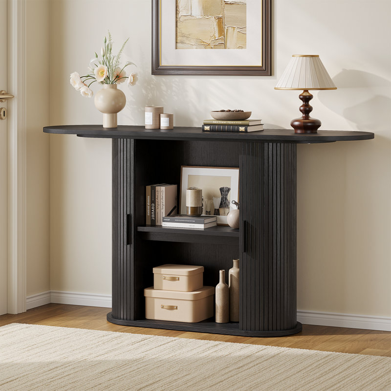 Console moderne de 55,12 po avec armoire de rangement à double porte pour le couloir ou le salon, Noir