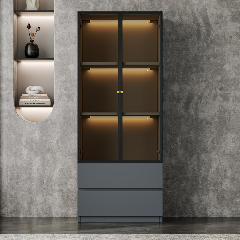 Étagère de salle à manger avec commode en porcelaine 23,6 po Crafton Modern, Gris, 3 tablettes