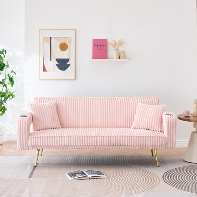Canapé-lit droit en velours côtelé de 74,01 pouces avec coussins, réglable sur trois niveaux, conçu dans un style minimaliste, pouvant être utilisé dans les salons et les salles d'étude.