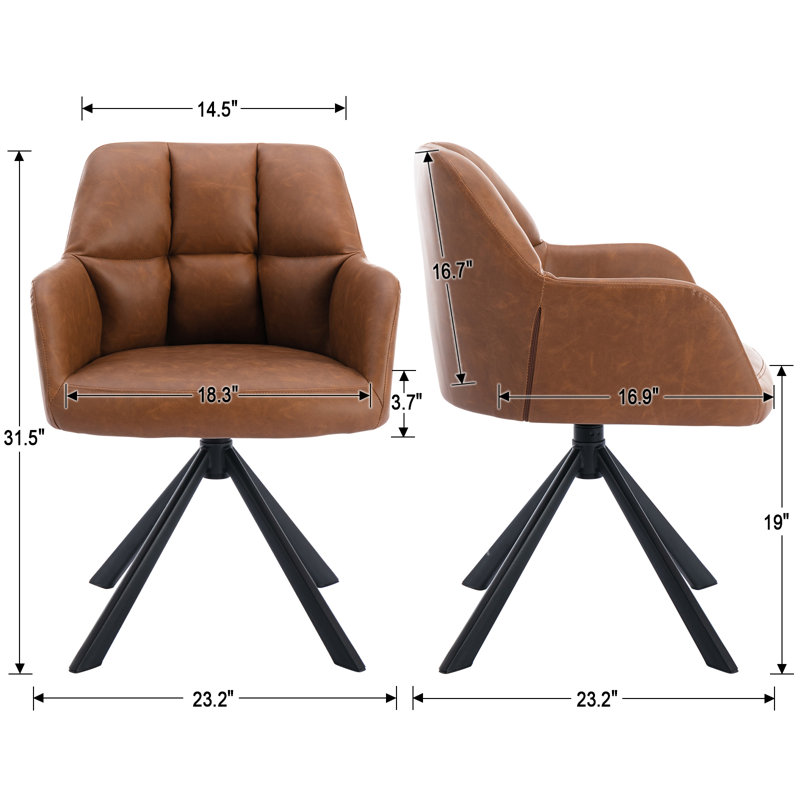 Khac Faux Leather Swivel Office Chair with Fixed Arms, Brown