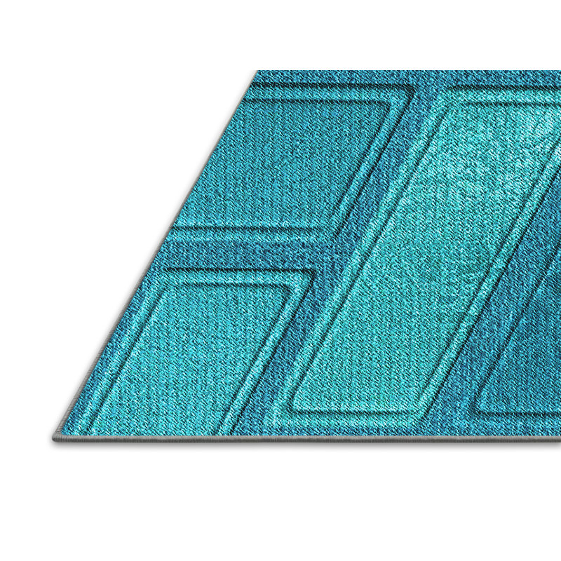 Tapis à motif géométrique turquoise, Rectangle 5 pi x 7 pi
