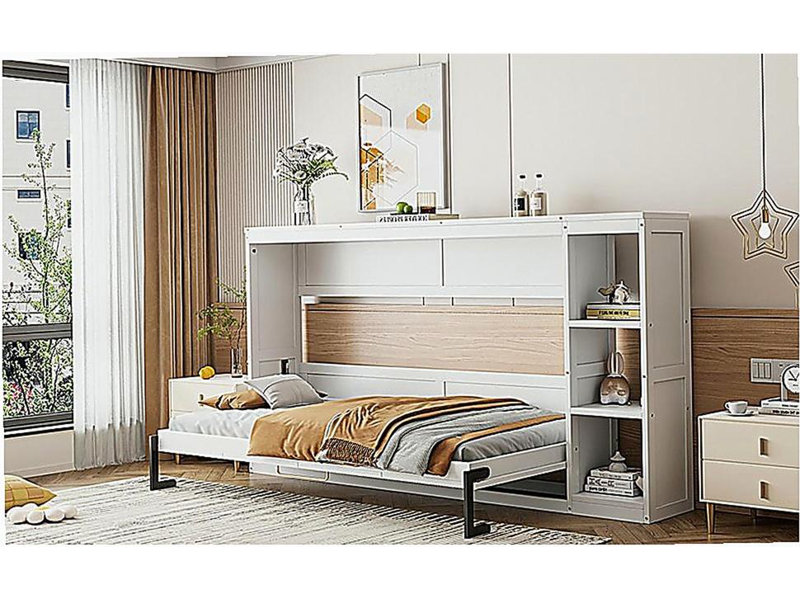 Murphy bed with bookshelf, Twin, White