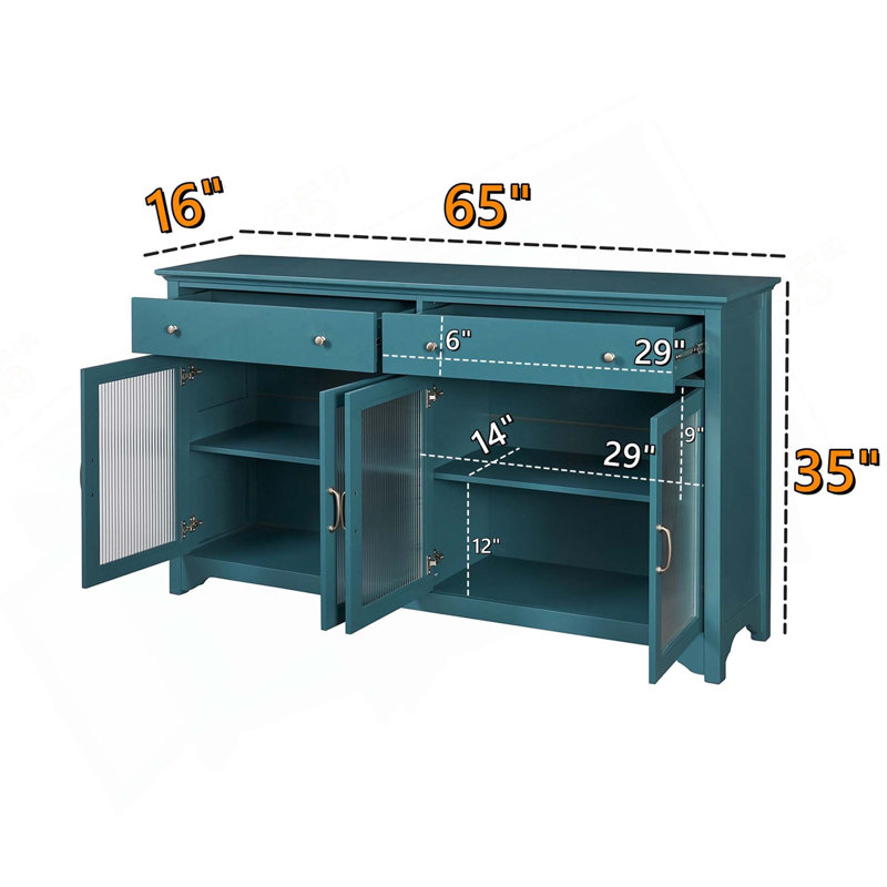 Console télé, armoire de rangement, buffet avec porte vitrée et tablettes réglables