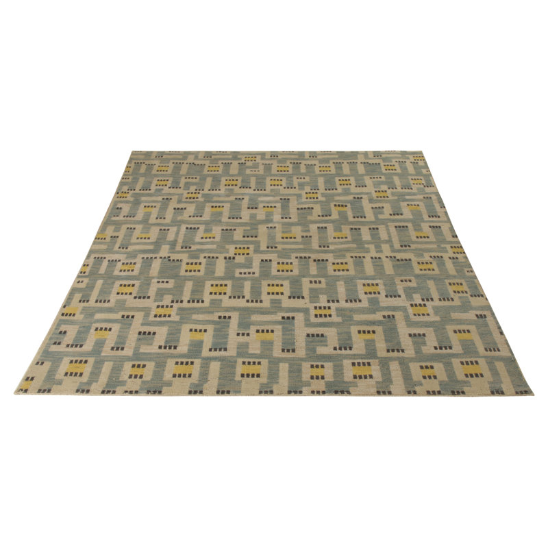 Scandinavian Hand Knotted Wool Geometric Area Rug, Rectangle 10' x 14'