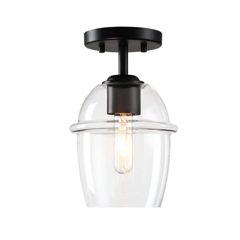 Zarine Glass Semi Flush Mount, Matte Black