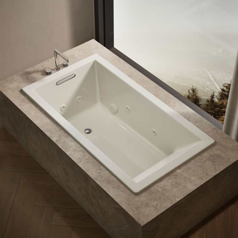66" x 36" Whirlpool Acrylic Bathtub with Heater, Biscuit