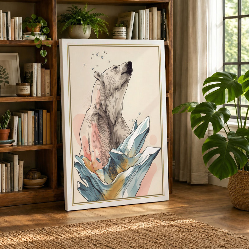 Bear in Wonder Boho 1 Piece Wrapped Canvas Wall Art, 18x12 - 45.7 x 30.5 cm, Terracotta Border