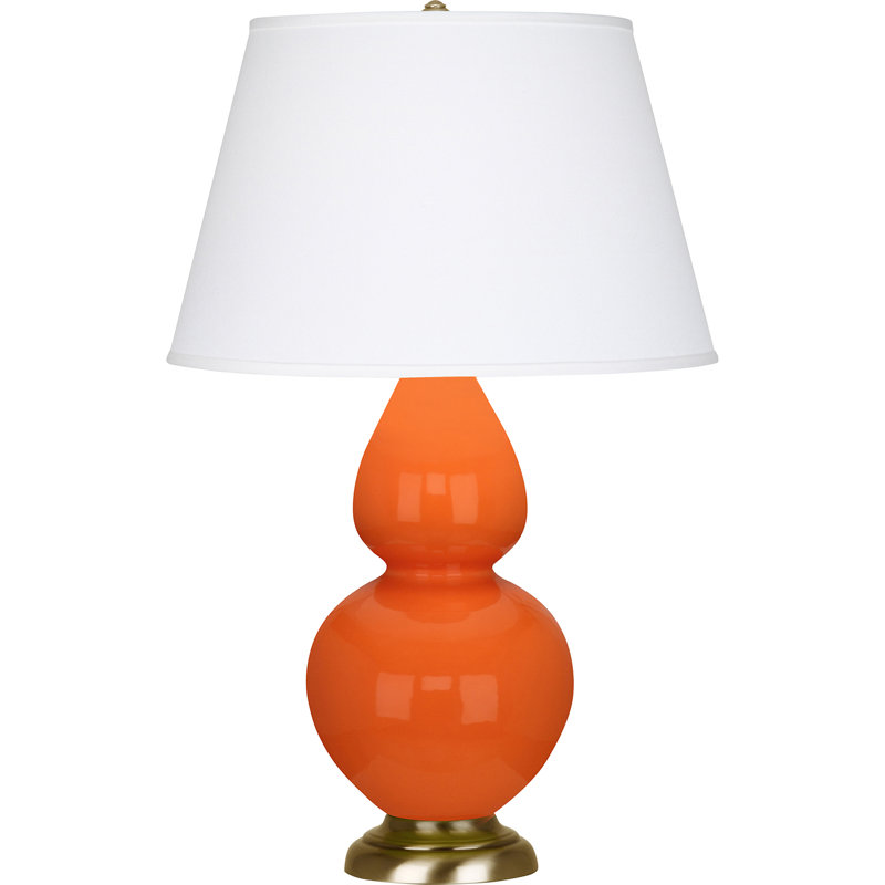 Double Gourd Ceramic Table Lamp, Pumpkin/Brass, Ivory