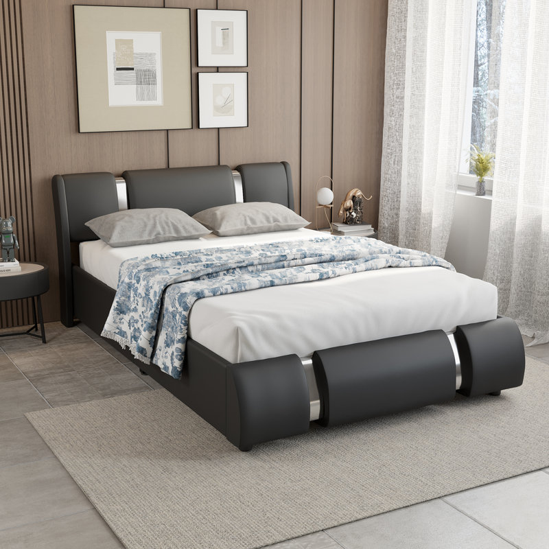 Lit plateforme double tapissier Abdul-Azeez, Noir, Grand