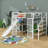 Full Size Metal Loft Bed With Built-In Desk, Open Wardrobe, Basketball Hoop, Slide And Staircase-1801315079