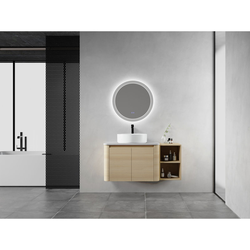 Meuble-lavabo mural 42 po avec lavabo d'art en céramique et 1 tablette de rangement, 2 portes à fermeture douce, emballage KD, contreplaqué